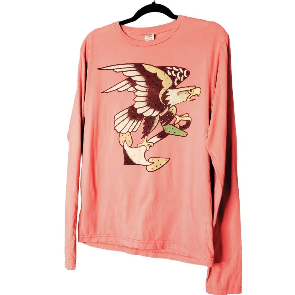 Ed Hardy Christian Audigier ANCHOR Eagle NEW Rhinestones Long Sleeve Tshirt M